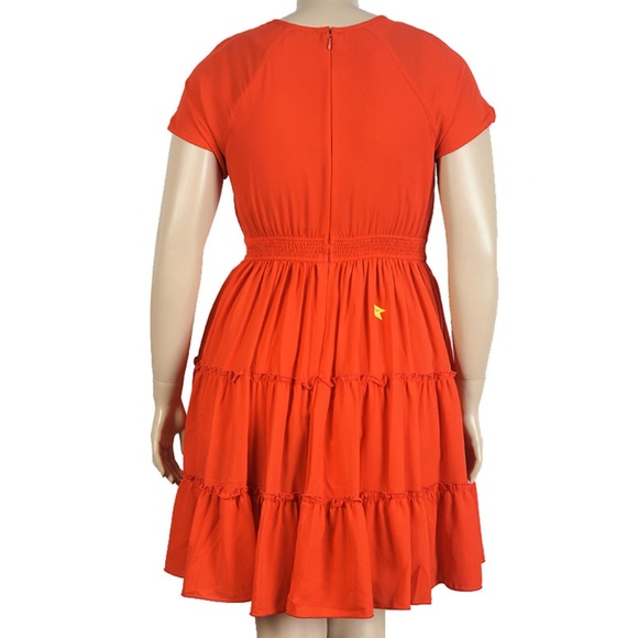 eShakti Tomato Red Fit & Flare Dress - Picture 2 of 4